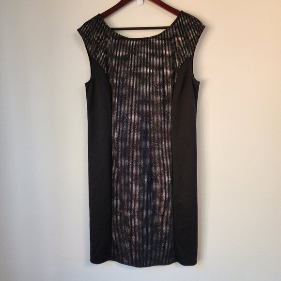 Laundry By Design Black Metalic Midi Sheath Dress Sz 12 Zip Cap Slv Poly  Blend - Picture 1 of 15